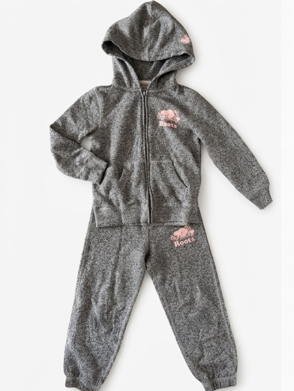Roots Kids 2-Piece Sweatsuit Set (Grey Salt and Pepper / Pink)